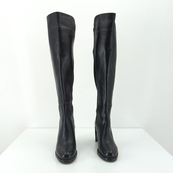 Stuart Weitzman Women 4 Lowjack Boots 5050 Black Leather Over The Knee OTK Block - Picture 2 of 11